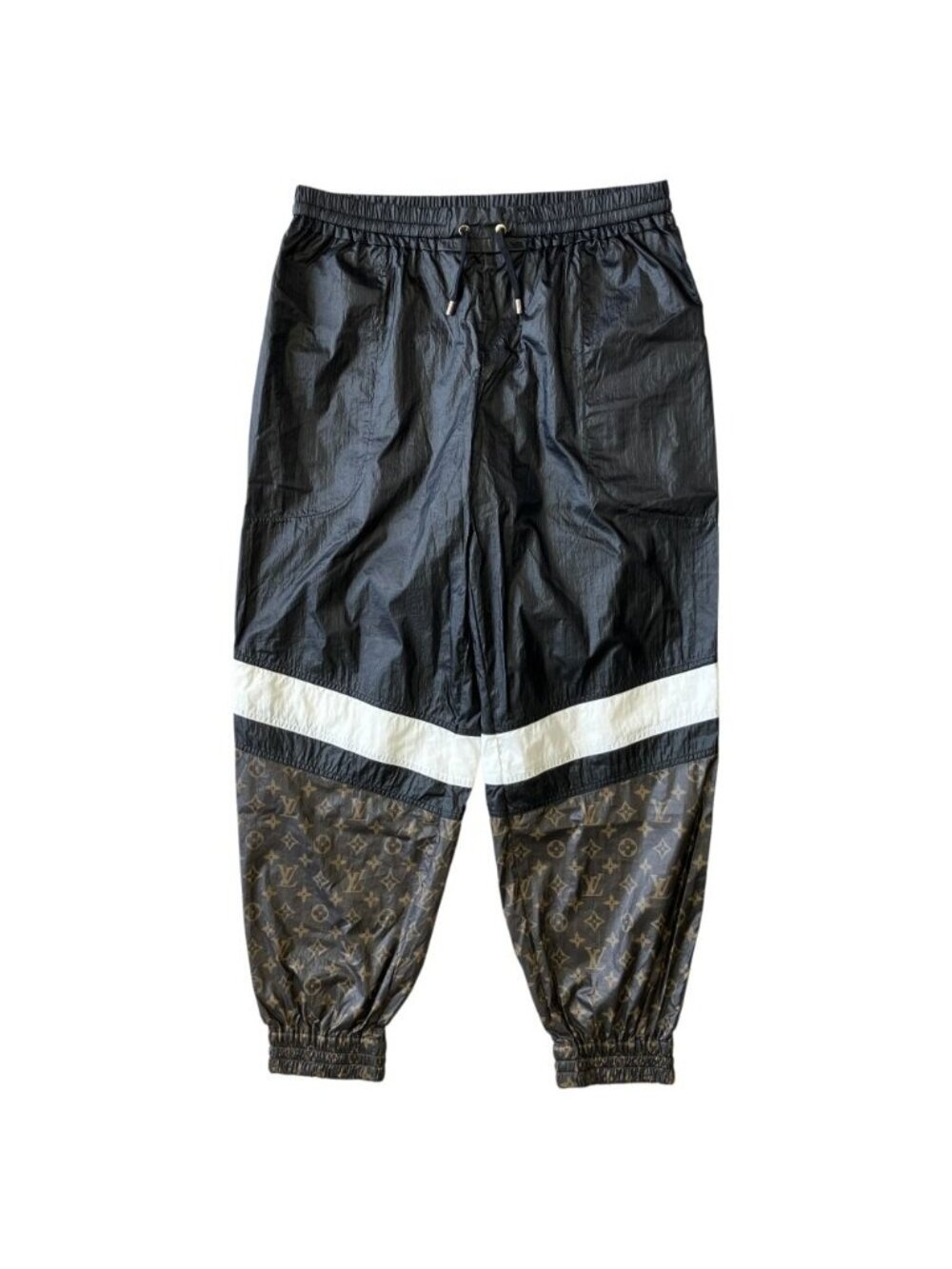 Louis Vuitton Monogram Nylon Jogger Pants Large Black White Brown 42